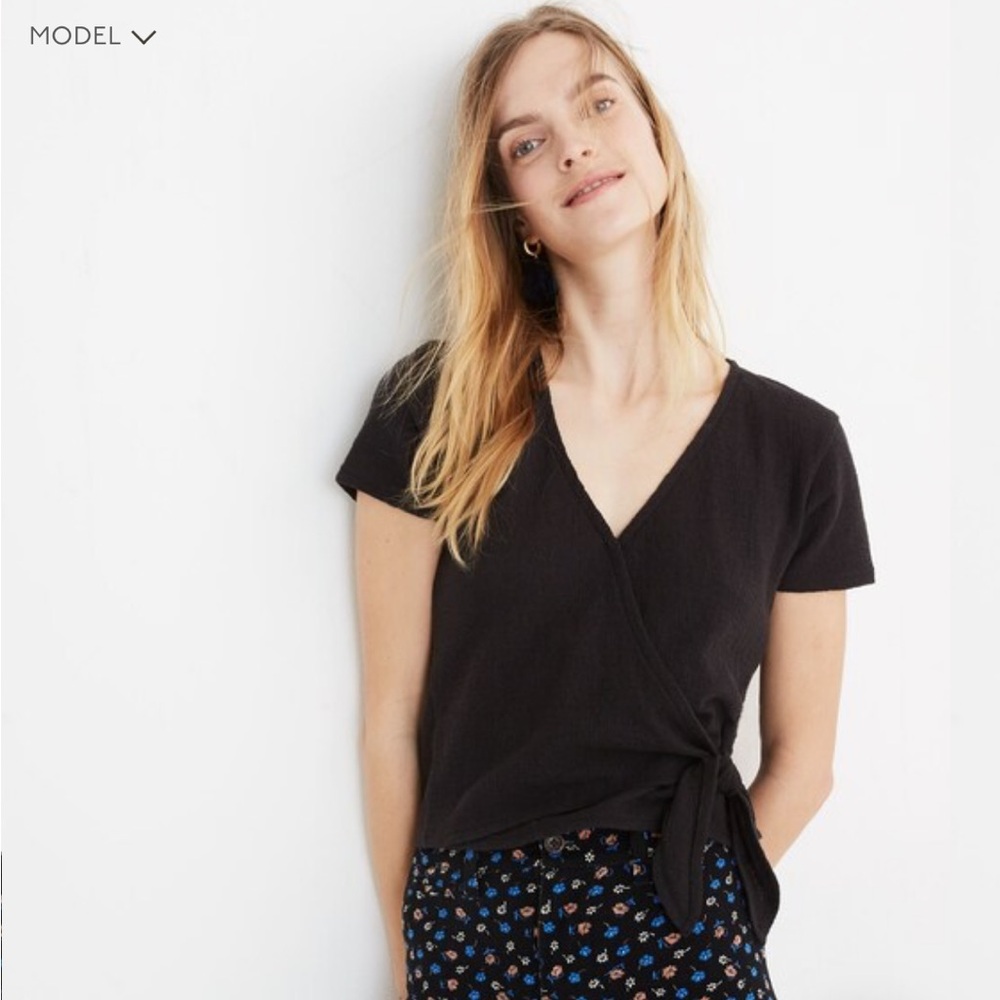 Sold Out Madewell Cotton Black Wrap Tie Top